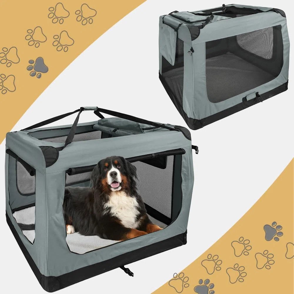 Faltbare Hundebox XXXXL- 122 x 80 x 82 cm Transporttasche Transportbox Auto Katze Hunde Kaninchen Dunkelgrau Große Kleine Box Bag Klein Auto Tasche Transport Petigi