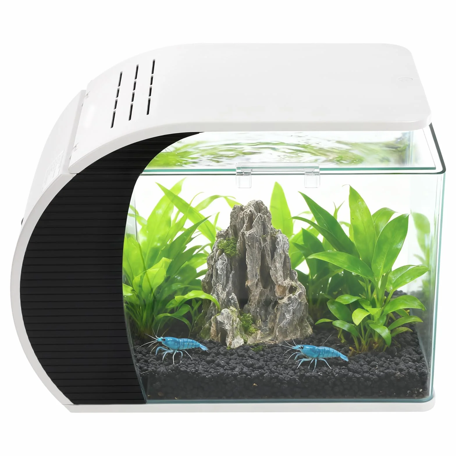 Desktop-Aquarium aus Glas Pumpe Wasser Bachlaufpumpe Tauchpumpe Klein Wasserpumpe Aquarium Komplettset Aquarium Starterset 19 L mit LED-Beleuchtung, Filterpumpe, Tischaquarium, 42.3x22.6x31.5 cm
