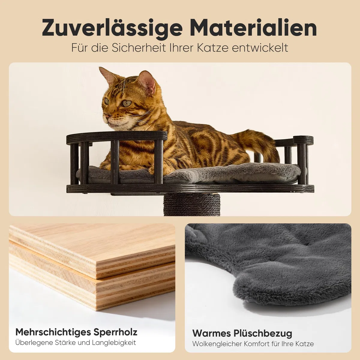 FUKUMARU Kletterwand Katzen-Set, 4 in 1 stabiles Wandmöbel aus mehrschichtigem Holz mit Hängematte, Wandregalen, Kratzbaum und Sisalmatte – Platzsparende Kletterwand (Schwarz)
