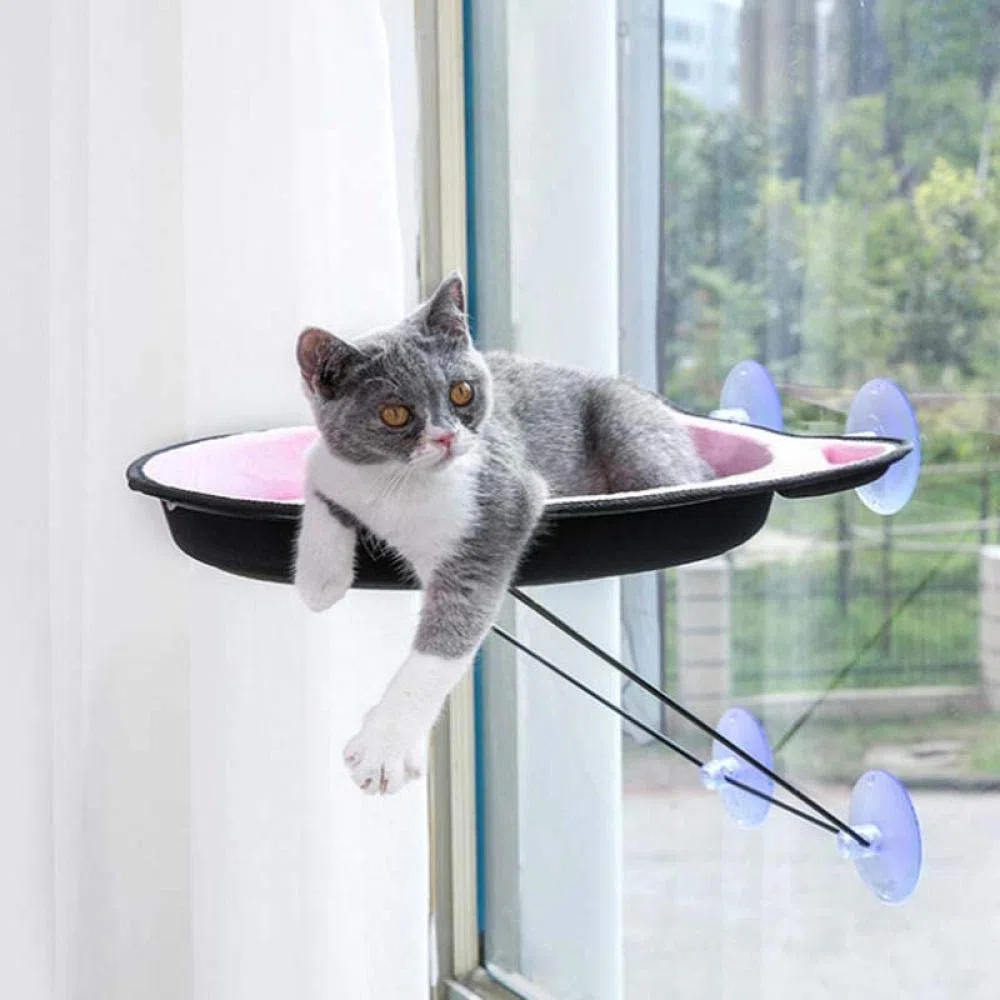 Katzenhängematte Rosa Katzenfenster Barsch Hängematte Fenster Montiert Katzenbett Kühlung Leinwand Saugnäpfe Sonnenbad Hängemattenbett 2St