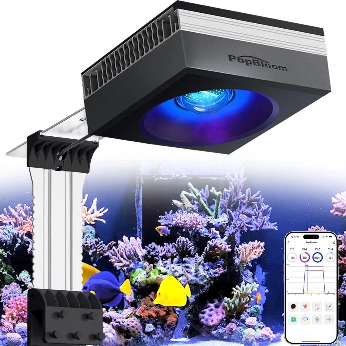 PopBloom NEU RL115 WiFi Meerwasser LED Lampe 120W, Vollspektrum Led Aquarium Beleuchtung für Reef Coral SPS/LPS Fischaquarium, APP unterstützt Deutsch