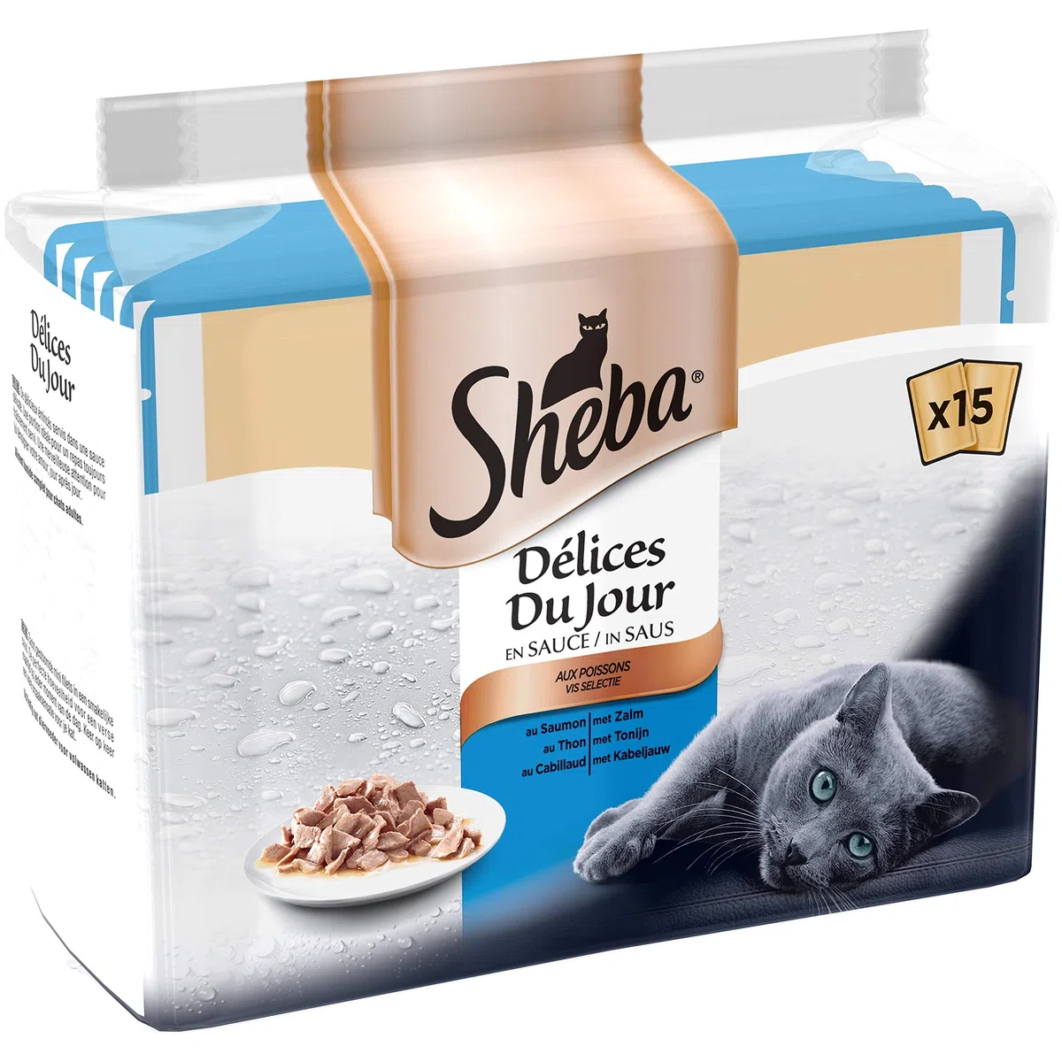 Sheba Délices du Jour Frischebeutel in Fischsauce für Katzen, 15 x 50 g