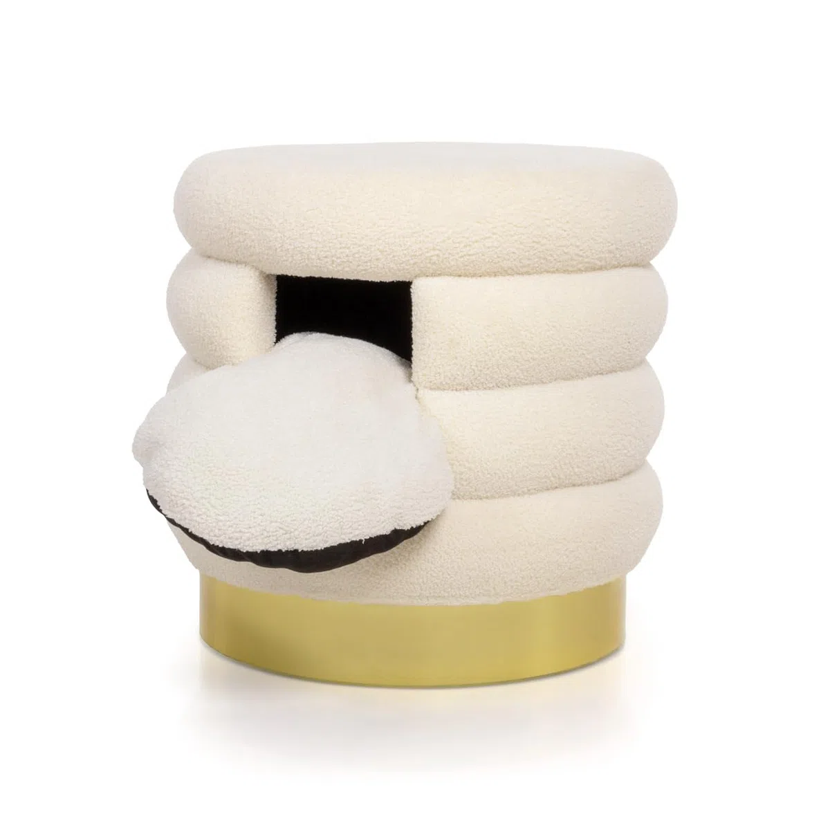 CanadianCat Company | Katzenbett Choupette - Design-Katzenhöhle | Teddy weiß-Gold | ca. 58 x 58 x 59 cm