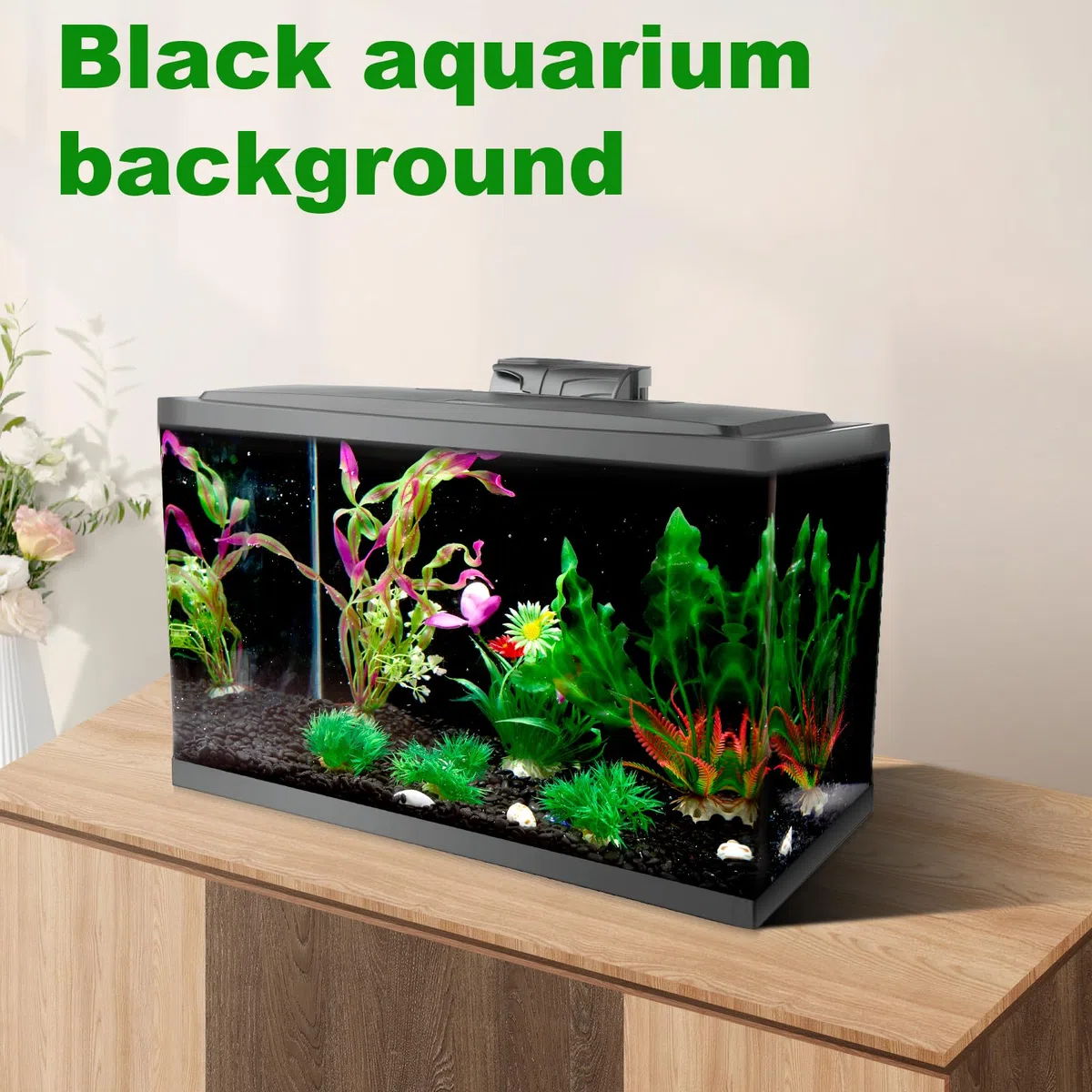 COCODE Schwarzer Aquarium-Hintergrund, statisch haftend, 40 x 99,8 cm, selbstklebender Hintergrund für Aquarien, Vinyl-Hintergrund, Aquarium-Tapete, Dekoration
