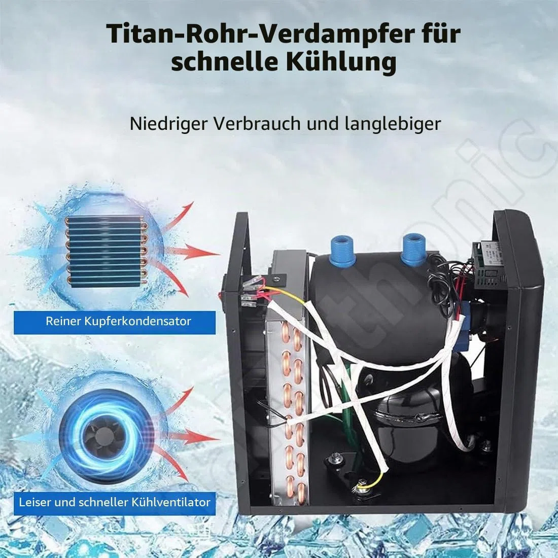 Wassertankkühler Wasserkühlung, Einstellbarer Kühler, Hydrokultur-Kühler,Kompressor Kühlkühler,Kühler Für 60l/160l/300l,Kühler, Für Hydrokultur-System,Korallenriff Tank 60L