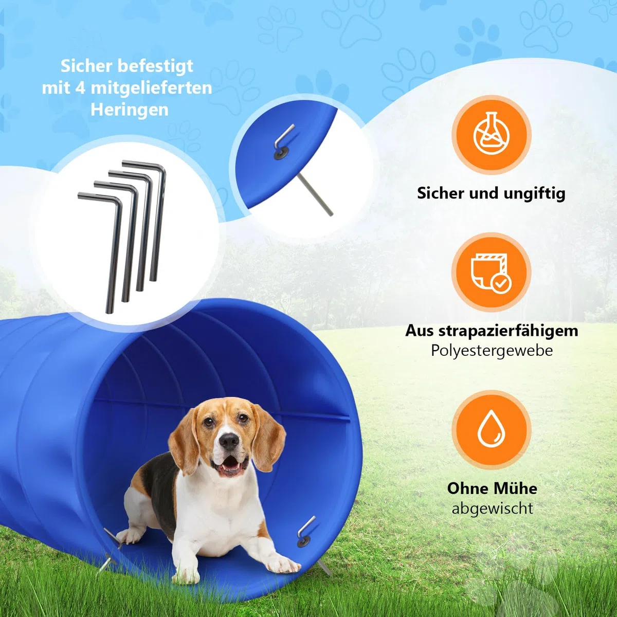 Agility Set Hunde Klein und Groß aus Tunnel für Hunde, Agility Stangen, Hürdenstange, Agility Ring & Pausenbox für Hunde Beschäftigung - Hundetraining Zubehör