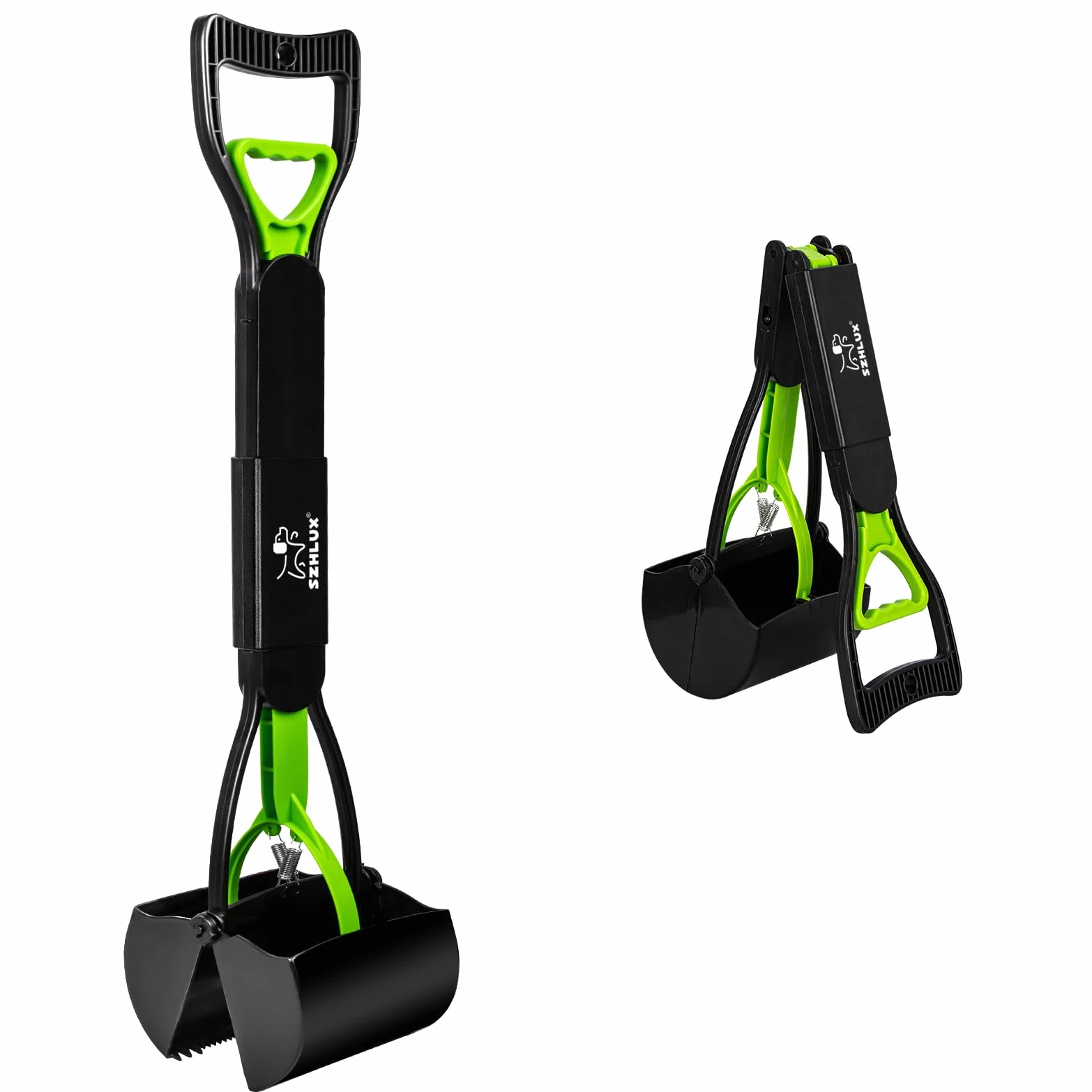 SZHLUX 71,1 cm Pooper Scooper, Faltbare Hundekotschaufel mit unzerbrechlichem Material und langlebiger Feder für Gras und Kies, Grün