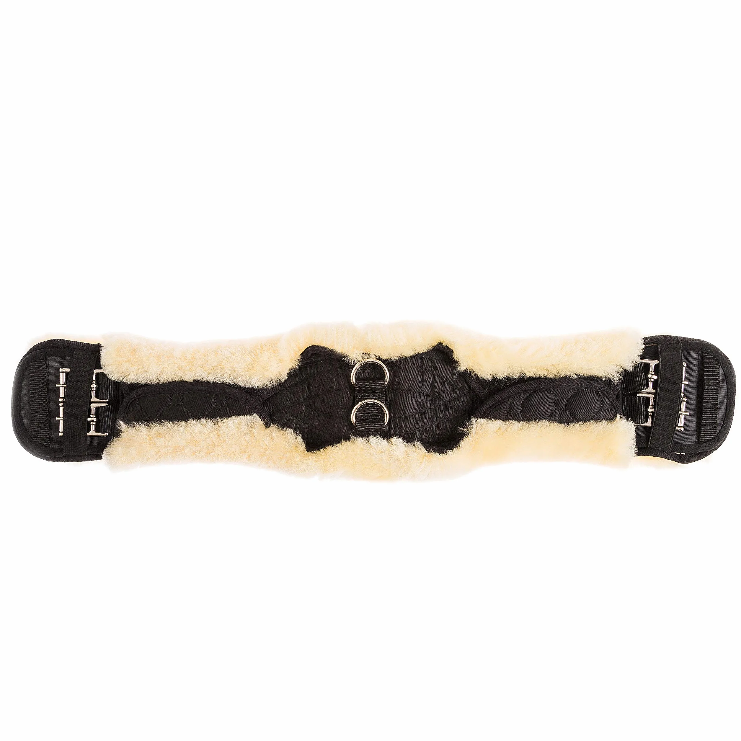 Lammwolle Konturgurt mit abnehmbarem Lammfellbezug, Kurzgurt Dressurgurt, aus Qualitäts Merino Lammwolle, spezielle anatomisch konkave Form, für bessere Rutschfestigkeit. Farbe:Natur, Schwarz