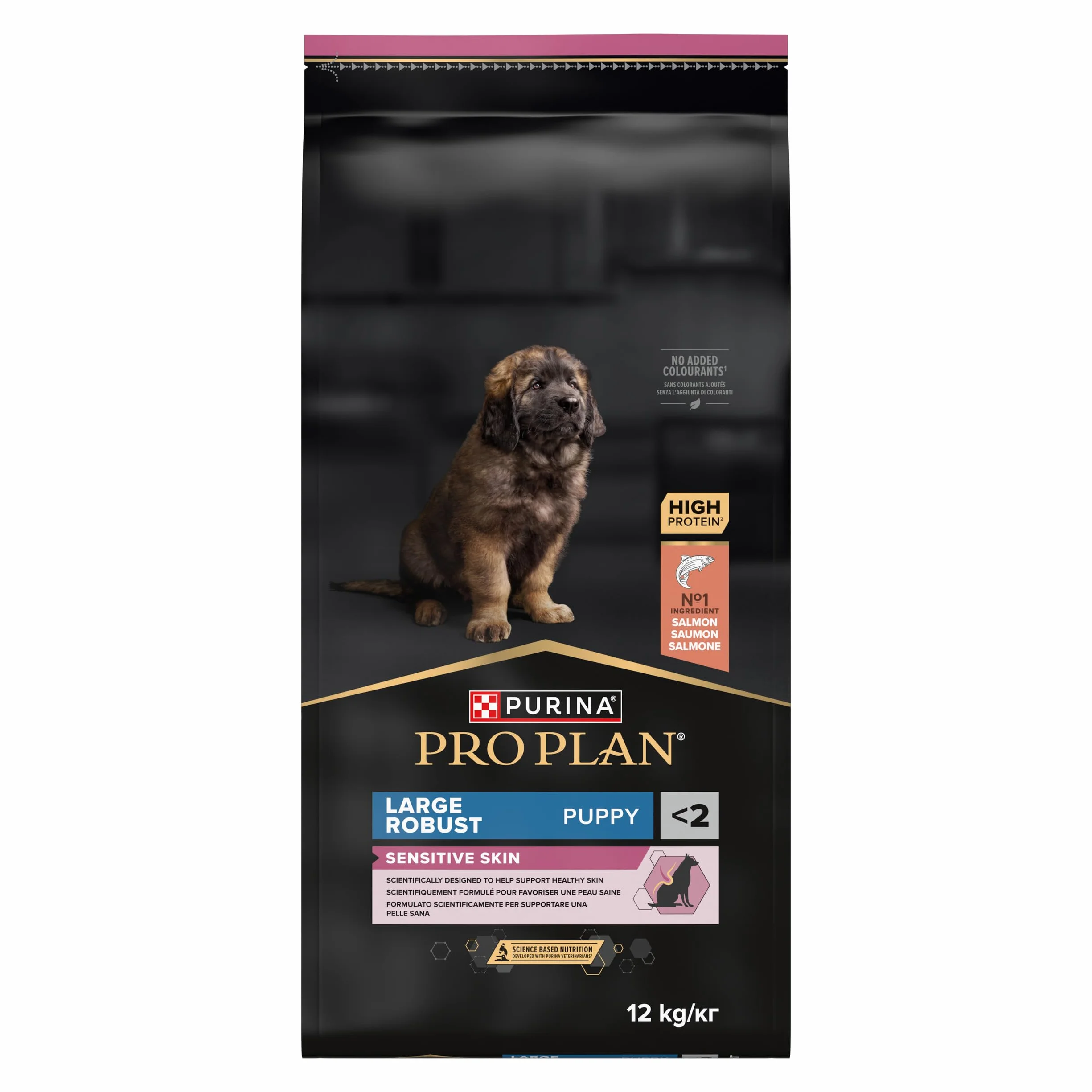 Purina Pro Plan | robuster Morphotyp-Welpe | empfindliche Haut | Trockenfutter für empfindliche Haut | Formel ohne Weizen | fördert gesundes und glänzendes Fell | reich an Lachs | Beutel | 12 kg | empfindliche Haut, Trockenfutter, Formel ohne Weizen, förd