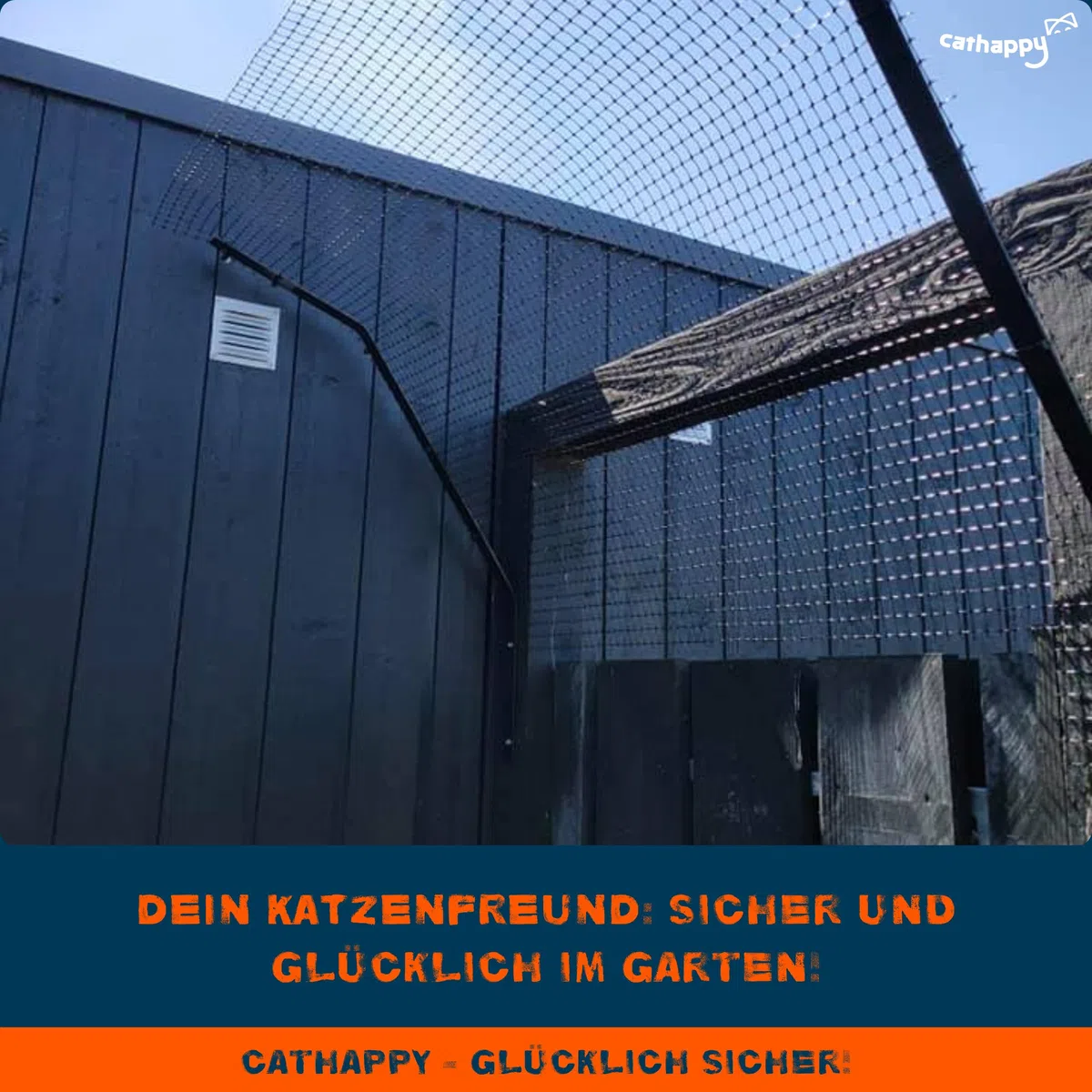 CATHAPPY Katzennetz Schutznetz Set - Überkletterschutz Katze für den Garten - 10 Meter inklusive Montageset - Wetterfestes Katzenschutzgitter Außennetz - Flache Variante
