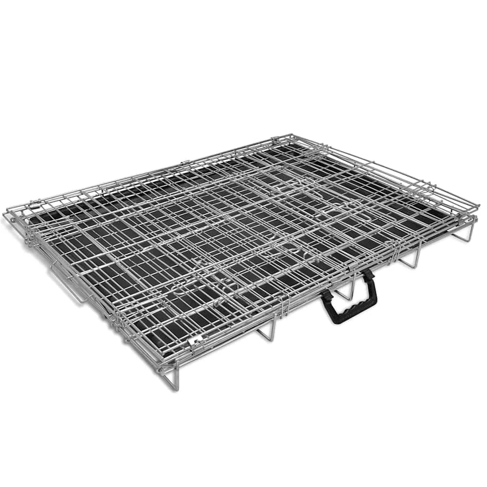Mangloder Faltbare Hundebox Metall L galvanisierter Stahl mit 2 Türen, 95 x 56 x 64 cm, Schwarze Kunststoffbodenverkleidung, platzsparend für Auto, Kofferraum, Outdoor und Transport