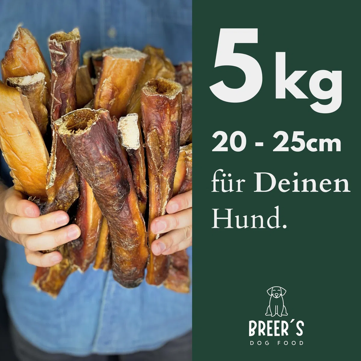 BREERs Getrocknete Rinderkopfhaut für Hunde 15cm, 5kg Belohnung-Snack Getreidefrei, Deutsche Herstellung, Leckerli Kauartikel Große Hunde