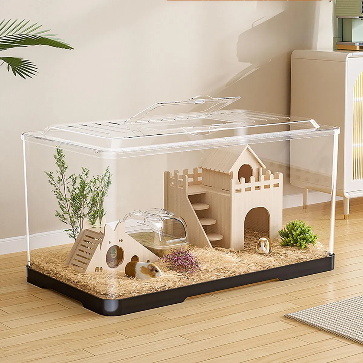 Hamsterkäfig,Hamsterhaus,Stapelbarer Und Großer Glasbehälter,Acryl-Käfig Für Hamster, Gerbils, Mäuse Oder Andere Kleine Haustiere, Pflegeleicht & Stabil, Kleintierkäfig(Large)