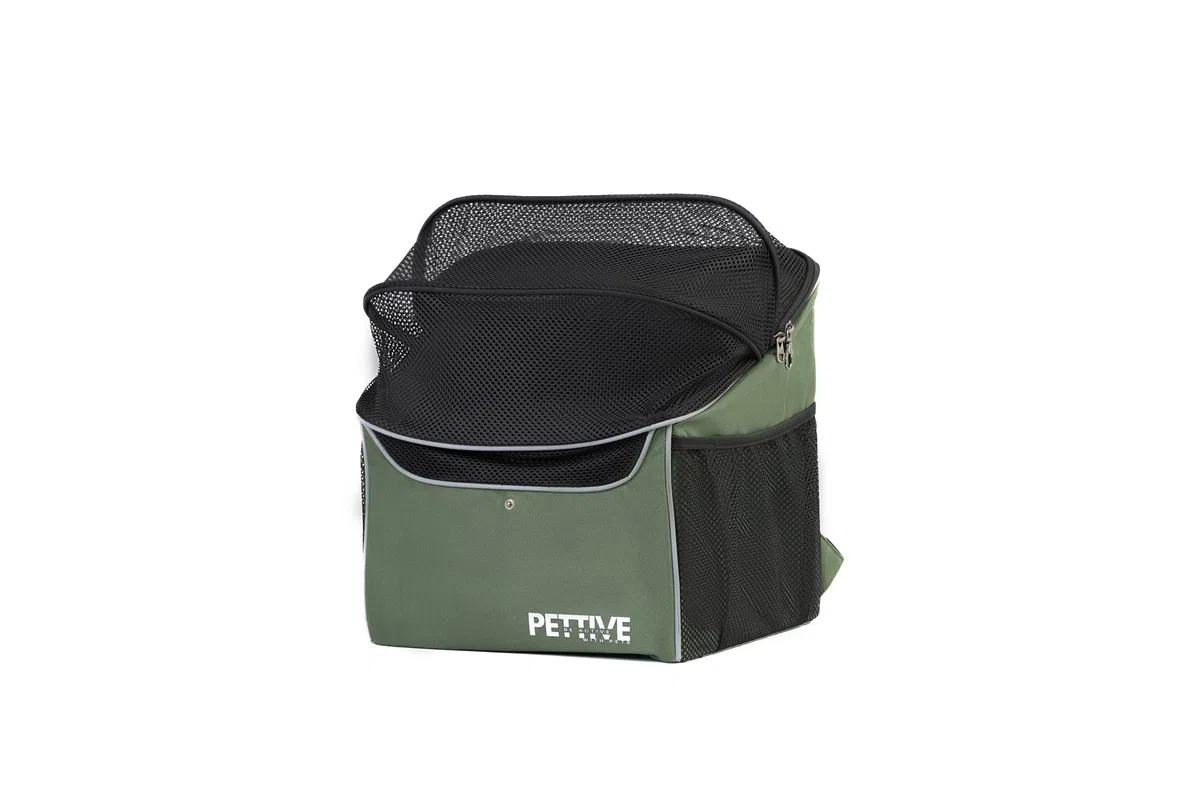 Fahrradkorb für Hunde, Fahrradkorb für Katzen, Rucksack für Hunde, Katzentransportbox mit Regenabdeckung PETRIVE BikeOn bis 7 kg (Grün)