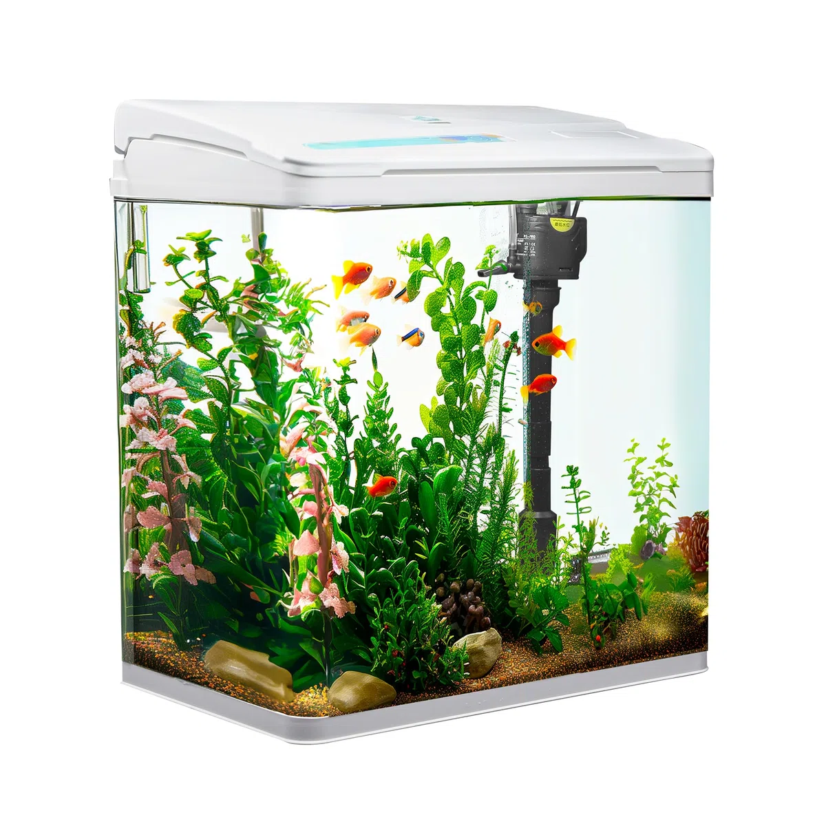 Aquarium Komplettset 18L Weiß mit LED Beleuchtung Pumpe Filter 30x20x32 cm Nano Aquarium Gebogenes Panoramaglas