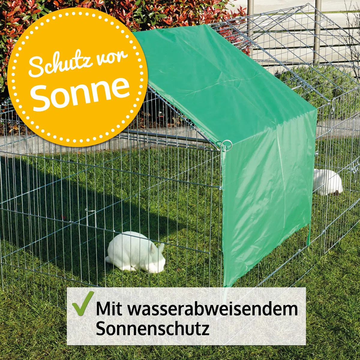 zooprinz Mobiles Außengehege mit Satteldach und Sonnenschutz | Für Hühner und Kaninchen im Garten, wetterfestes stabiles Metall, platzsparend verstaubar, 2 Größen zur Wahl