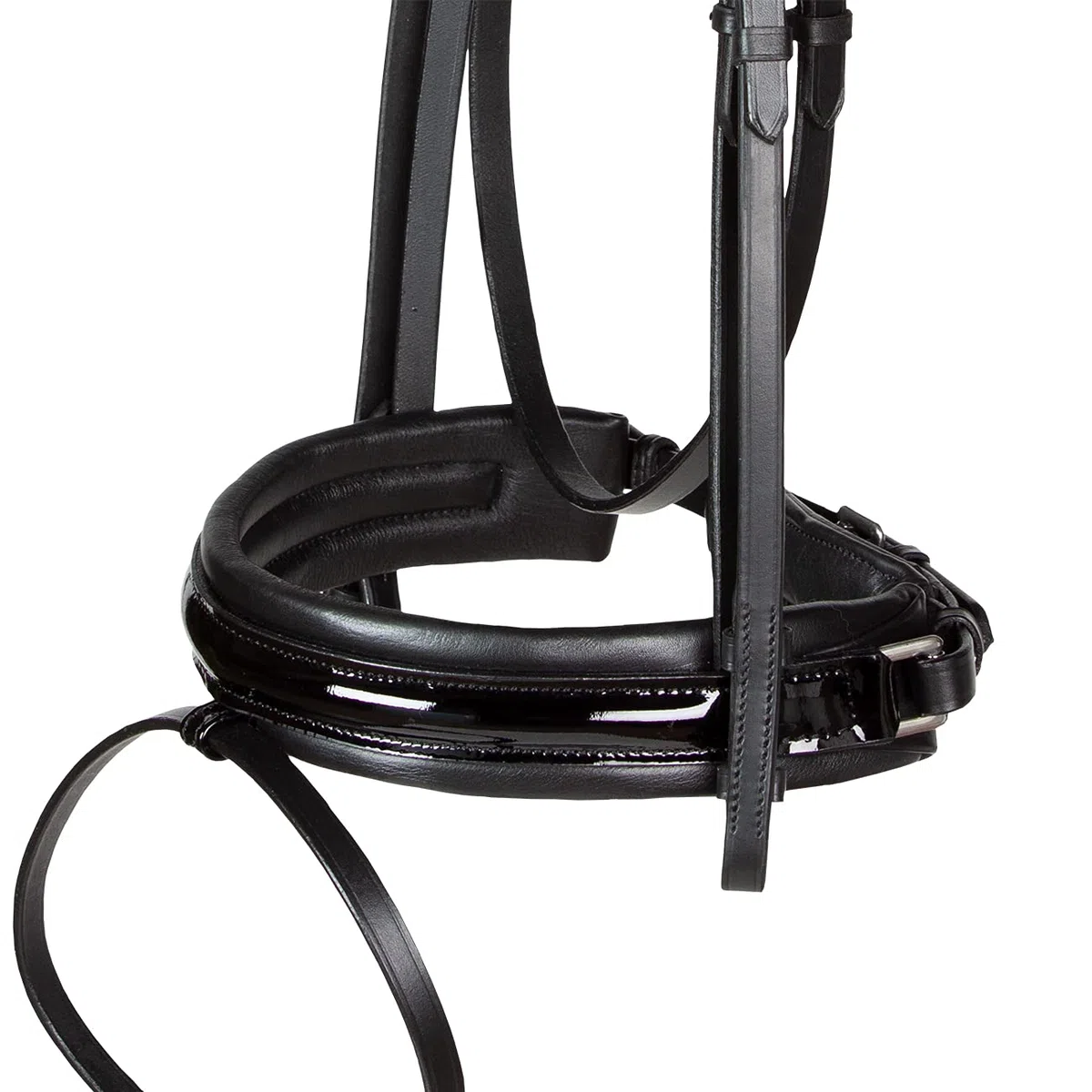 Trense anatomisch Motion Schwarz Lack breites RH mit Zaumhaken ~ Warmblut ~ (Loop)