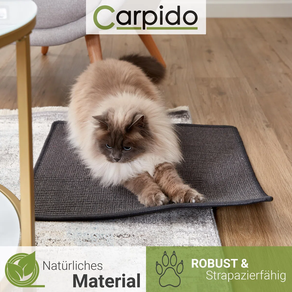 Natürliche Katzenkratzmatte für Katzen - Anthrazit 140x200 cm (Rechteckig) | Rutschfeste Kratzmatte langlebiger Kratzteppich robust für Boden Kratzfläche Sisal für Möbelschutz Kratzunterlage