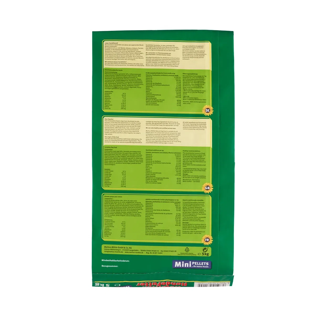 Markus Mühle NaturNah Mini Glutenfrei Kaltgepresstes Alleinfutter für kleine Hunderassen, ausgewachsene Hunde mit hohem Proteingehalt und wohltuenden natürlichen Inhaltsstoffen (5x5kg)