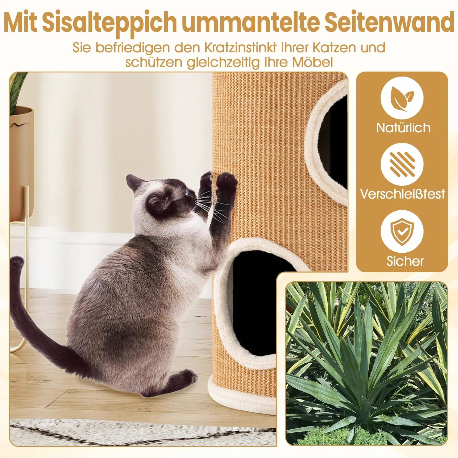 GOPLUS Kratztonne 3 Ebenen, 60 cm Katzentonne mit 3 Höhlen, Plüschbett, Liegefläche & Sisal-Kratzbrett, Kratzbaum für kleine & mittelgroße Katzen, Katzenkratzbaum, Ø 36 cm (60 cm,Hellbraun)