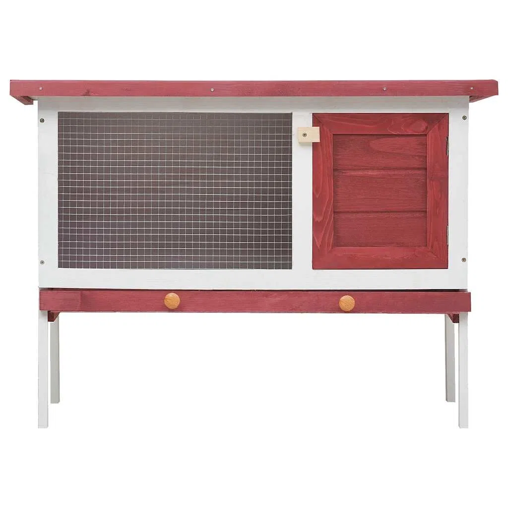 Kaninchenstall aus Holz 90x45x65 cm mit Drahtgitter, rotes Dach, 1 Ebene, wetterfest, mit Schubfach und Tür, geeignet für Kaninchen und Nager, ideal für Garten, Balkon, Terrasse