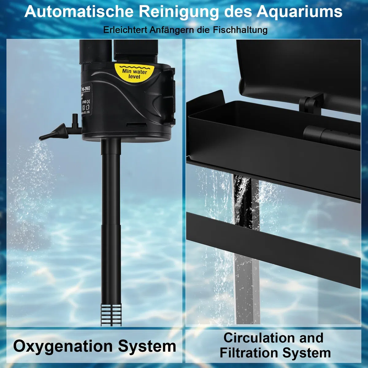 Aquarium Komplettset Nano 15L mit LED-Leuchten & Filtersystem Schwarz