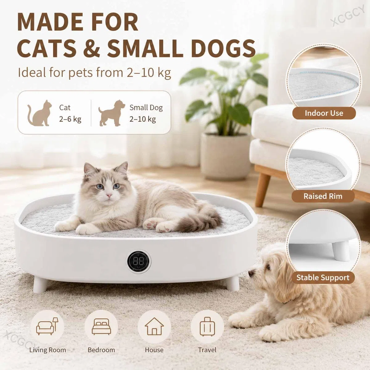 Elektrische Kühlmatte Für Haustiere, Intelligentes Kühlendes Und Beheiztes Katzenbett, Intelligentes Elektrisches Haustierbett Mit Einstellbarer Temperatur, Led-anzeige Und Sensor Für