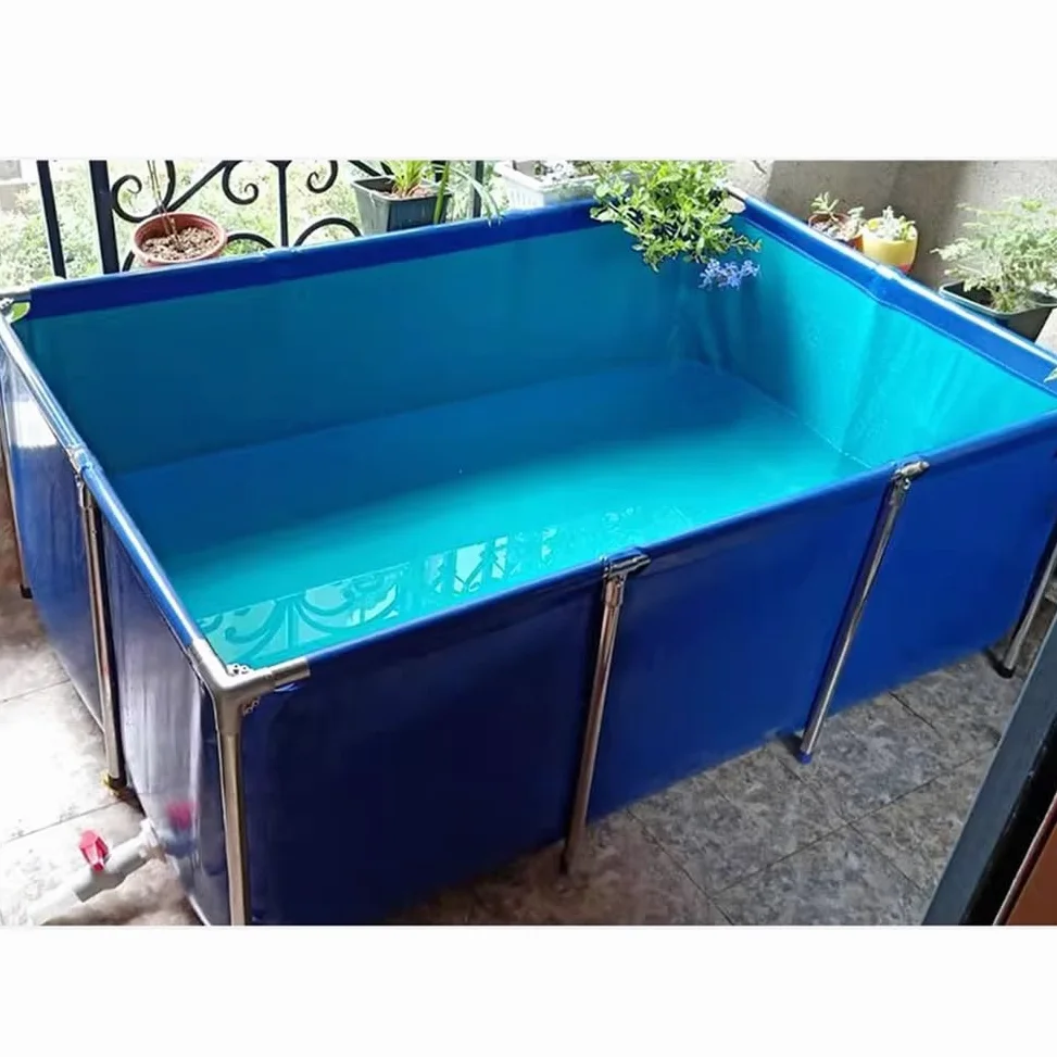 Langlebiger Aquakultur-Wassertank mit Ablassventil, Stahlrahmen und PVC-Auskleidung für temporären Fischteich, oberirdischer Koiteich, einfache Montage