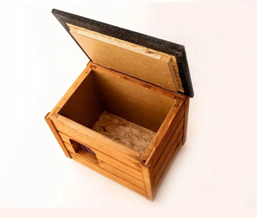 Katzenhaus 57x47 cm Katzenhütte Höhle Outdoor für draußen Winterfest isoliert Holz Versteck Sicherheit Komfort Braun