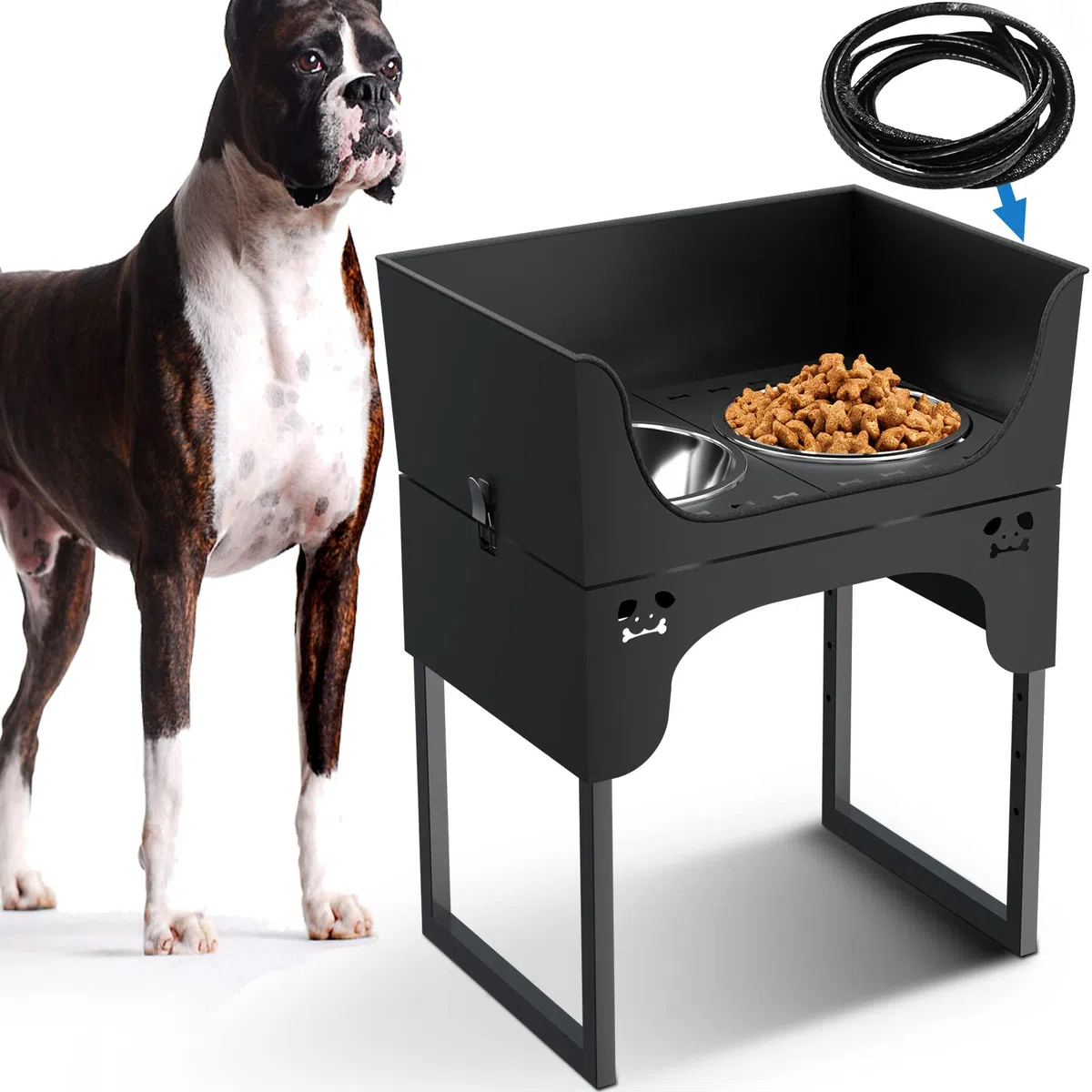 Erhöhte Hundenäpfe für große Hunde, erhöhter Hundenapf, Ständer verstellbar von 28,4 cm - 61 cm, mit 2 Edelstahl-Hundenäpfen, erhöhte Futternäpfe für kleine, mittelgroße und große Hunde und Haustiere
