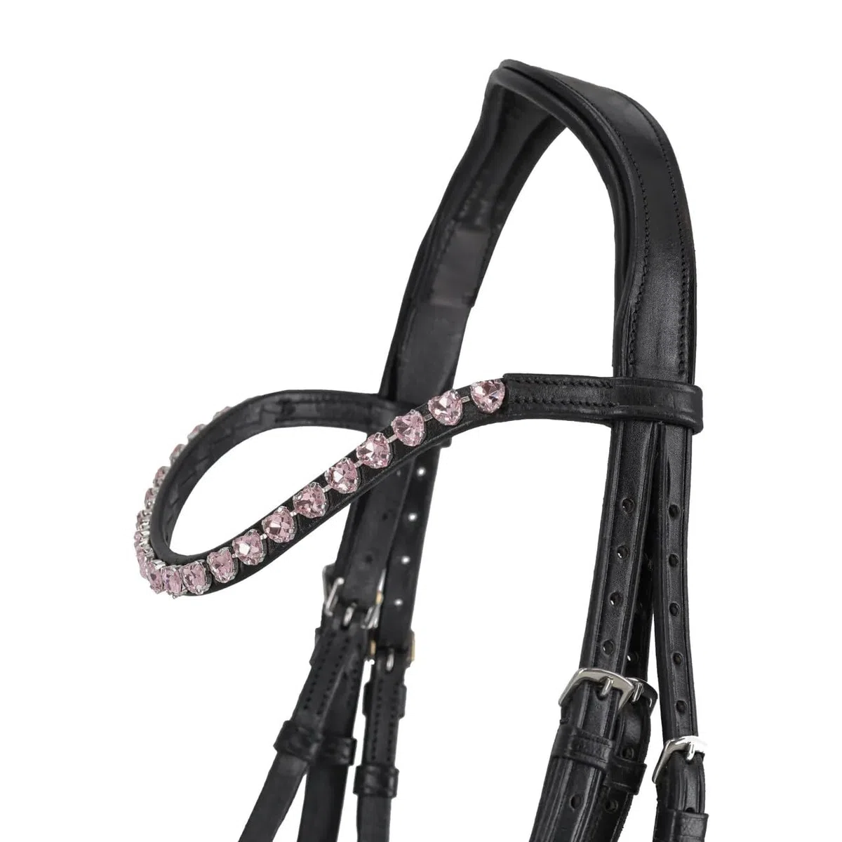 NETPROSHOP Leder Trense Bixie mit Herz-Straßsteinchen weich gepolstert Shetty und Mini Shetty, Groesse:Shetty, Farbe:Rosa