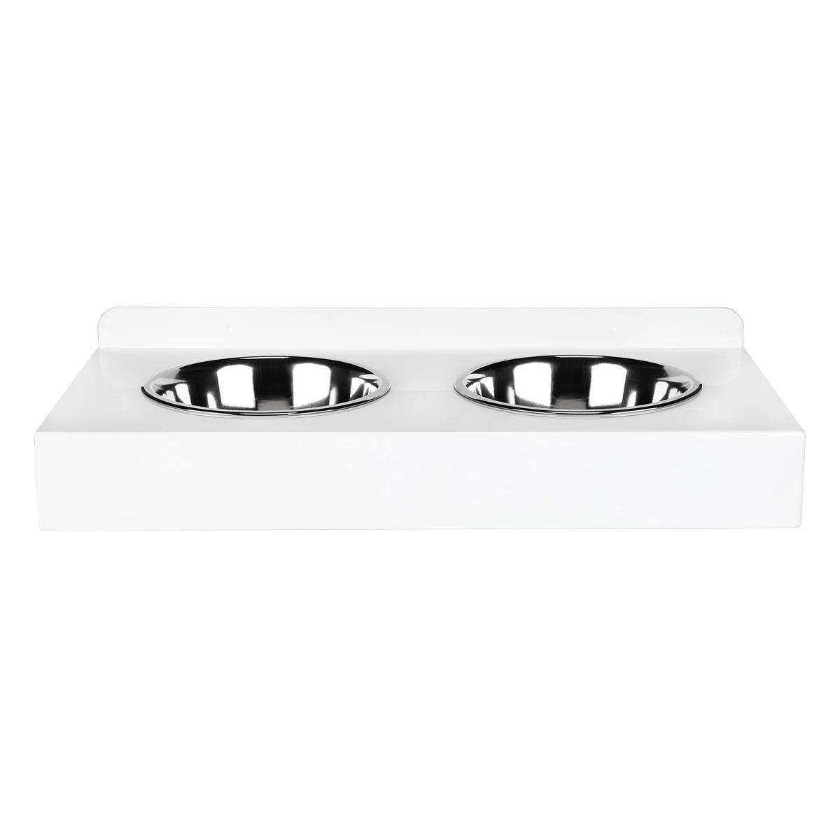 Elegante Schwebende Futterbar für die Wand aus Metall mit 2 Edelstahl Näpfen für Hunde Weiß