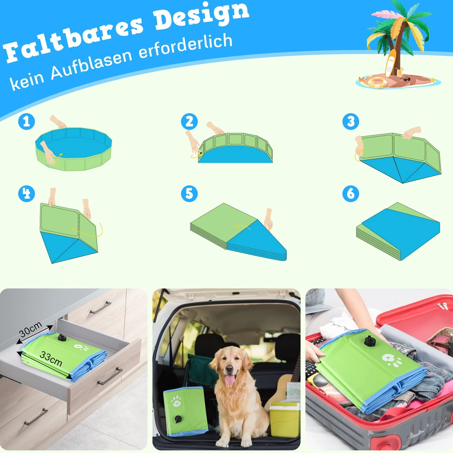 ZOOYAUE Hundepool, Faltbare Hundepools für Kleine, Mittlere&Große,Swimmingpool Planschbecken Hundebadewanne Faltbarer für Hunde und Katzen,Abriebfest&rutschfest