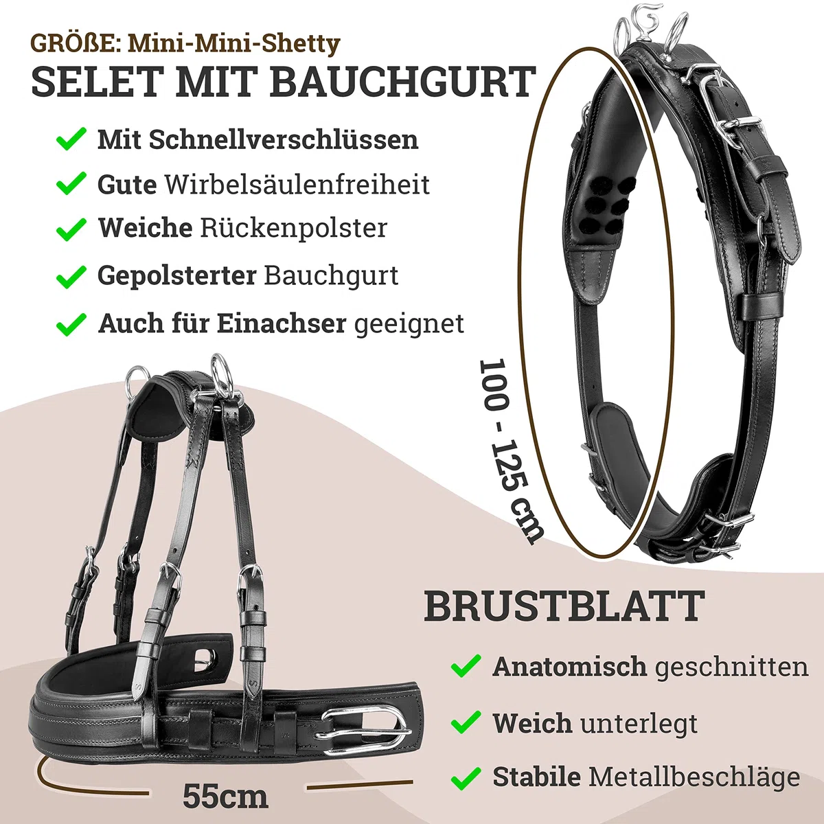 Esposita Einspännergeschirr „Anatomic“ anatomisches Brustblatt Geschirr für Kutsche Einspänner Kutschgeschirr Größen