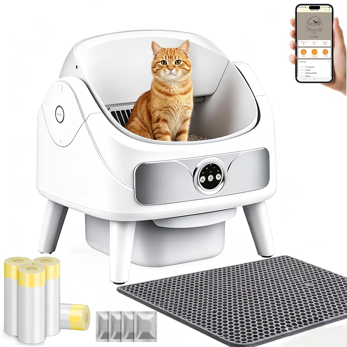 Katzenklo Selbstreinigend, Selbstreinigende Katzentoilette, Geruchsfrei | Automatisches Katzenklo, Offene Katzenklo, App-Steuerung, Sicher, Anti-Geruch, XXL, Einklemmschutz, Sofort Bereit