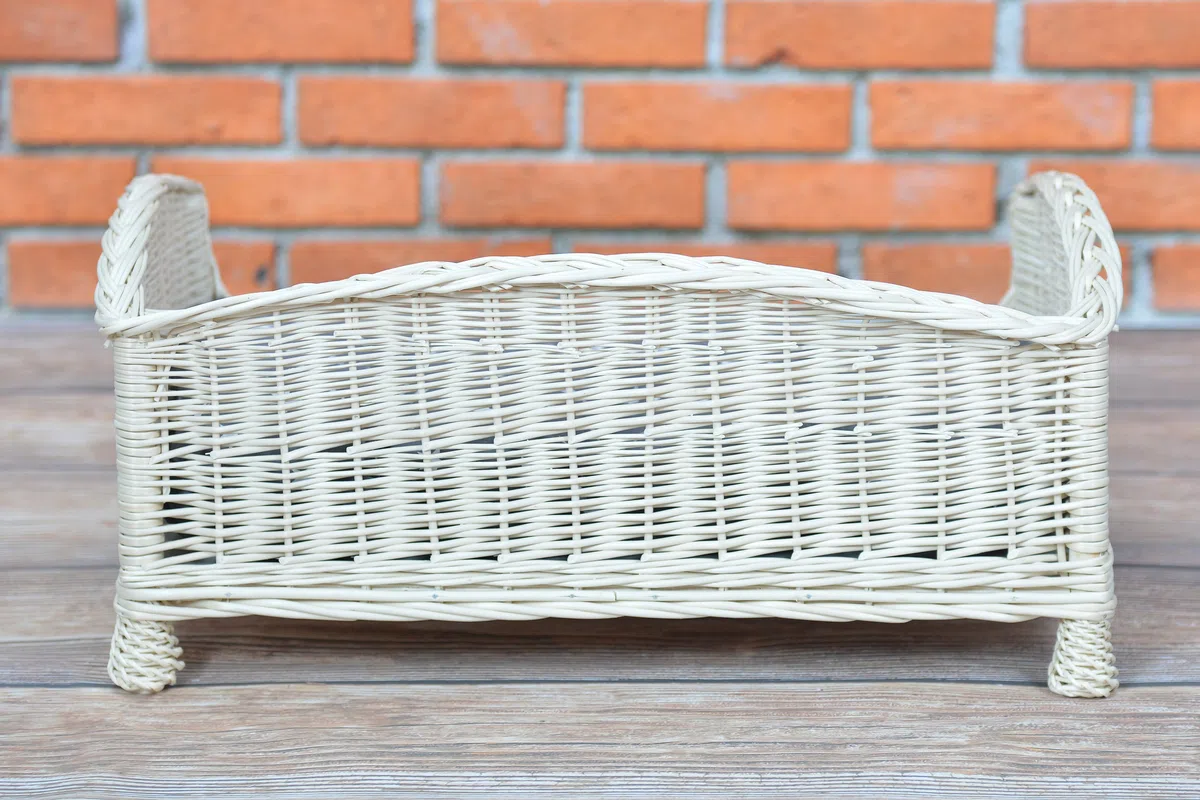 e-wicker24 Tierkorb Hundekorb Lager aus Weide für Hund Katze mit weichem Kissen Liegestuhl für Tiere Katzenlager Hundlager Hundebett Katzenbett (74x52 H39, Grau1)
