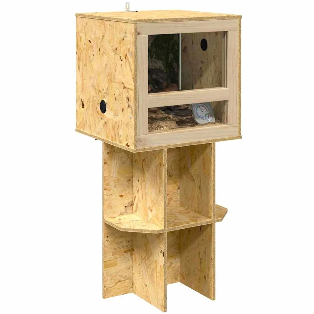 Großes OSB Terrarium mit Glastür, 40 x 40 x 90 cm, braun – Robustes Reptilienhaus für Amphibien, geräumig und pflegeleicht