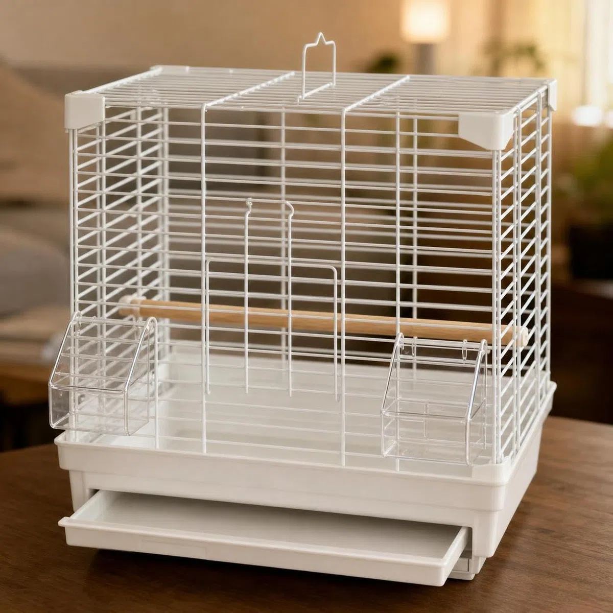 Vogelbehausung groß für Sittiche, Metall mit Panoramablick, für Zuhause, Paket C (Käfig, Sitzstange, Schublade, Bodengitter, Futterbox, Wasserbox, Brutkasten, Grasnest, Schaukel), L-Groß