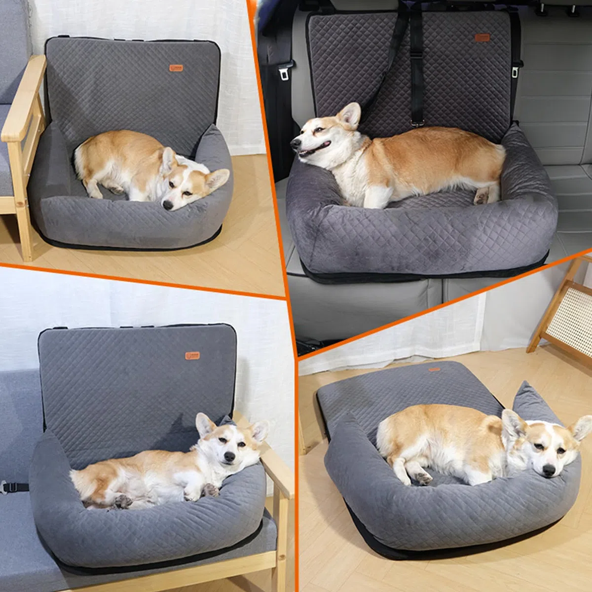 Hundesitz Auto Rückbank, Hunde Autositz, Waschbarer Sitzerhöhung Für Kleine Und Mittelgroße Haustiere, Haustier Reisebett rutschfeste Hundedecke Mit Sicherheitsgurt,Grün