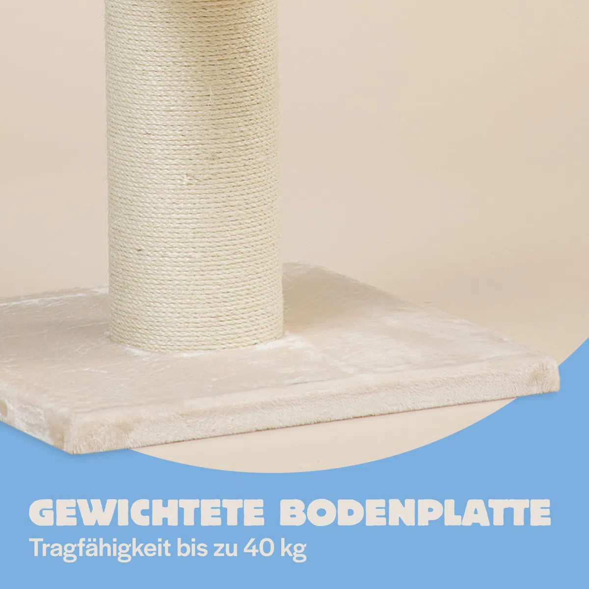 RHRQuality Kratzbaum für große Katzen – Chartreux – 80 cm hoch – Mit extra dickem 20 cm Sisalstamm – Luxuriöse Liegefläche von ⌀60 cm – Crème