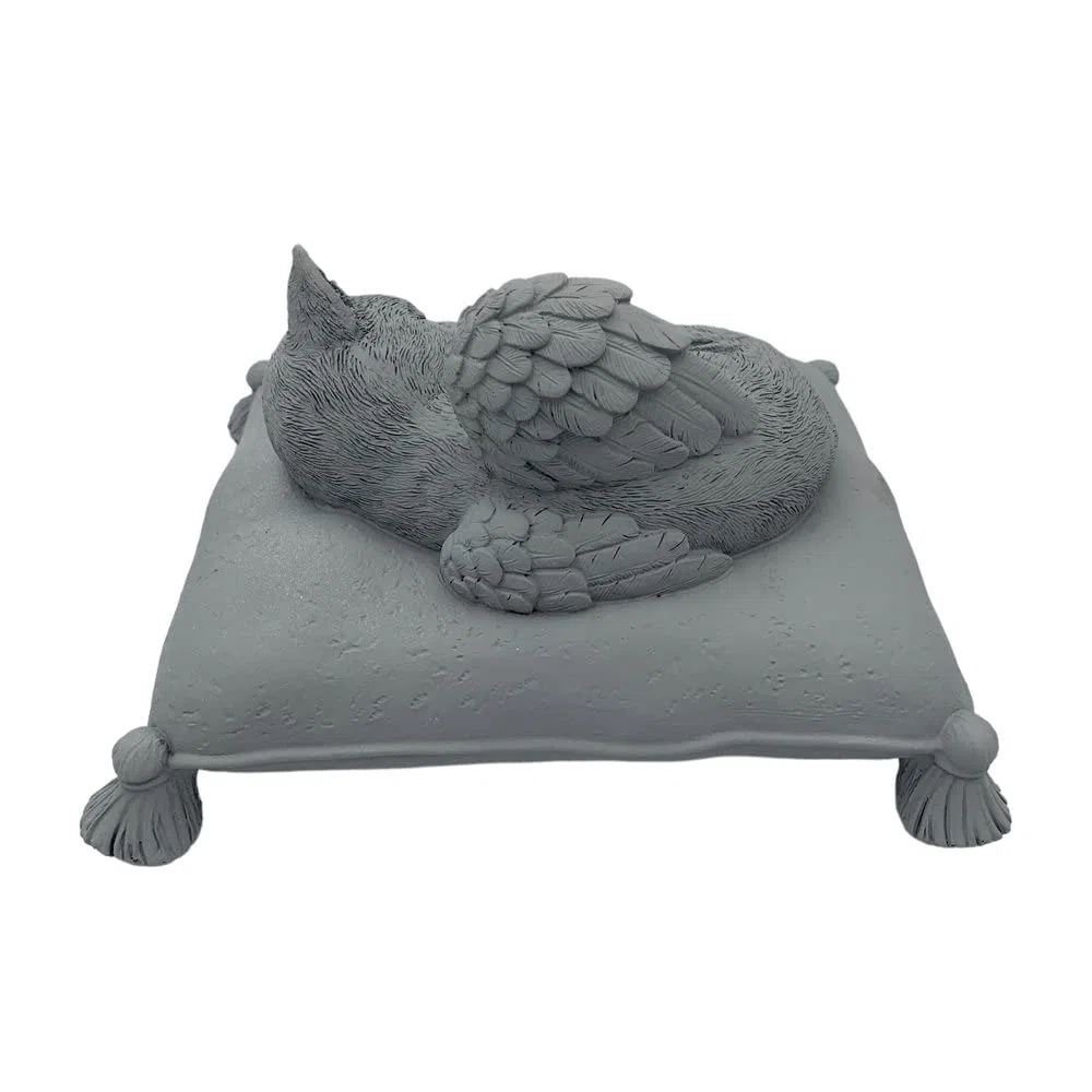 Monello Katzenurne Katze auf Kissen bis ca. 15 kg Tiergewicht individuelle Gravur auf Wunsch Katzenurne für Zuhause (Hellgrau)