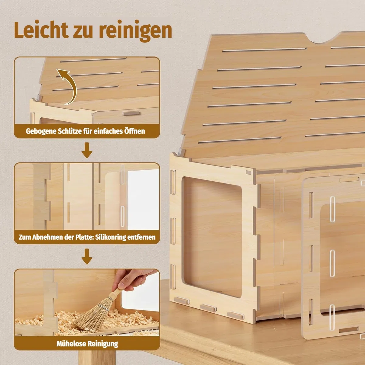 Kleiner Tierkäfig mit klappbarem Deckel Indoor Freilaufgehege holzerner Hamsterkäfig Acrylfenster für Sicht geeignet für Meerschweinchen, Hamster, Schildkröten (Einzeltür)