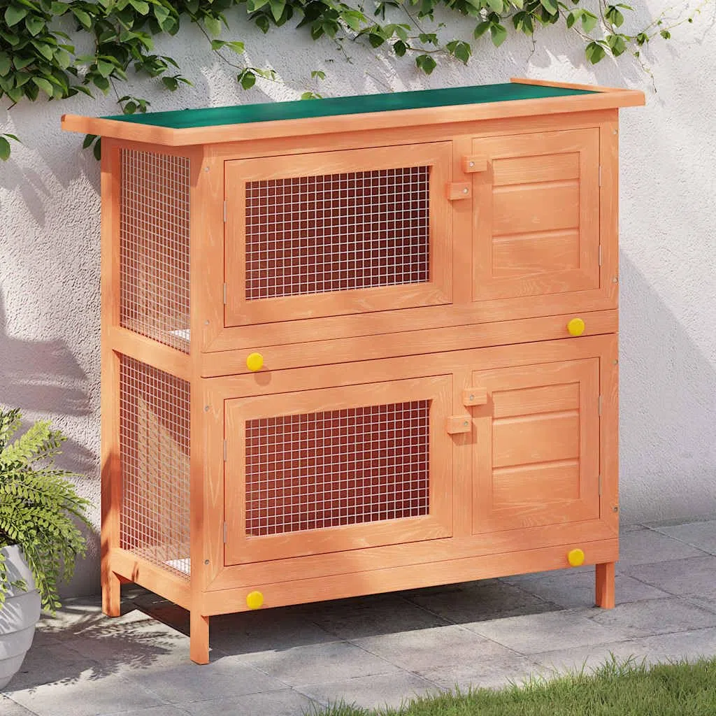 Kaninchenstall Kleintierhaus aus Holz mit 4 Türen, wetterfestem Dach, großem Auslauf und Drahtgitter, ideal als Gehege und Schlafplatz für Kaninchen, Meerschweinchen