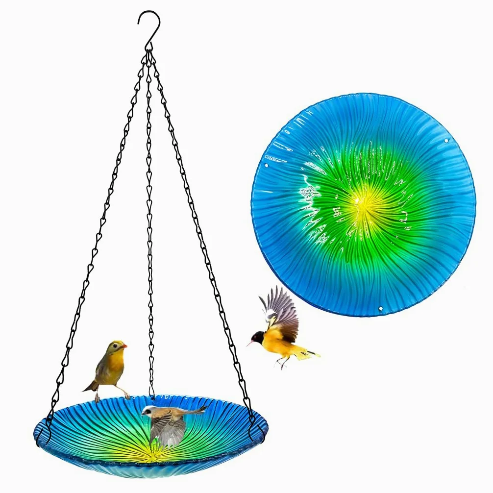 Generisch Hängender Vogelfutterspender Aus Glas, Multifunktional Für Vogelfutter, Wasser Und Badebecken, 26,6 cm, Dekoration Für Garten Und Terrasse, Leicht Zu Reinigender Und Leichter Haken