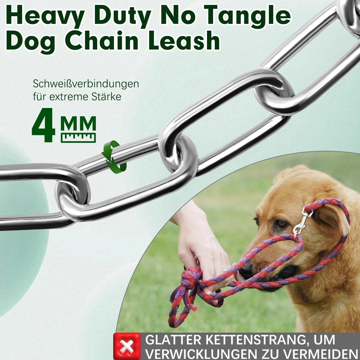 Schwerlast 40FT Metall-Hundekettenleine, Kaussicher, Rostfest, Mit Drehbarem Haken, Outdoor Hundebindekabel für Garten, Camping & Training, Für Mittel- bis Großhunde bis 150lbs