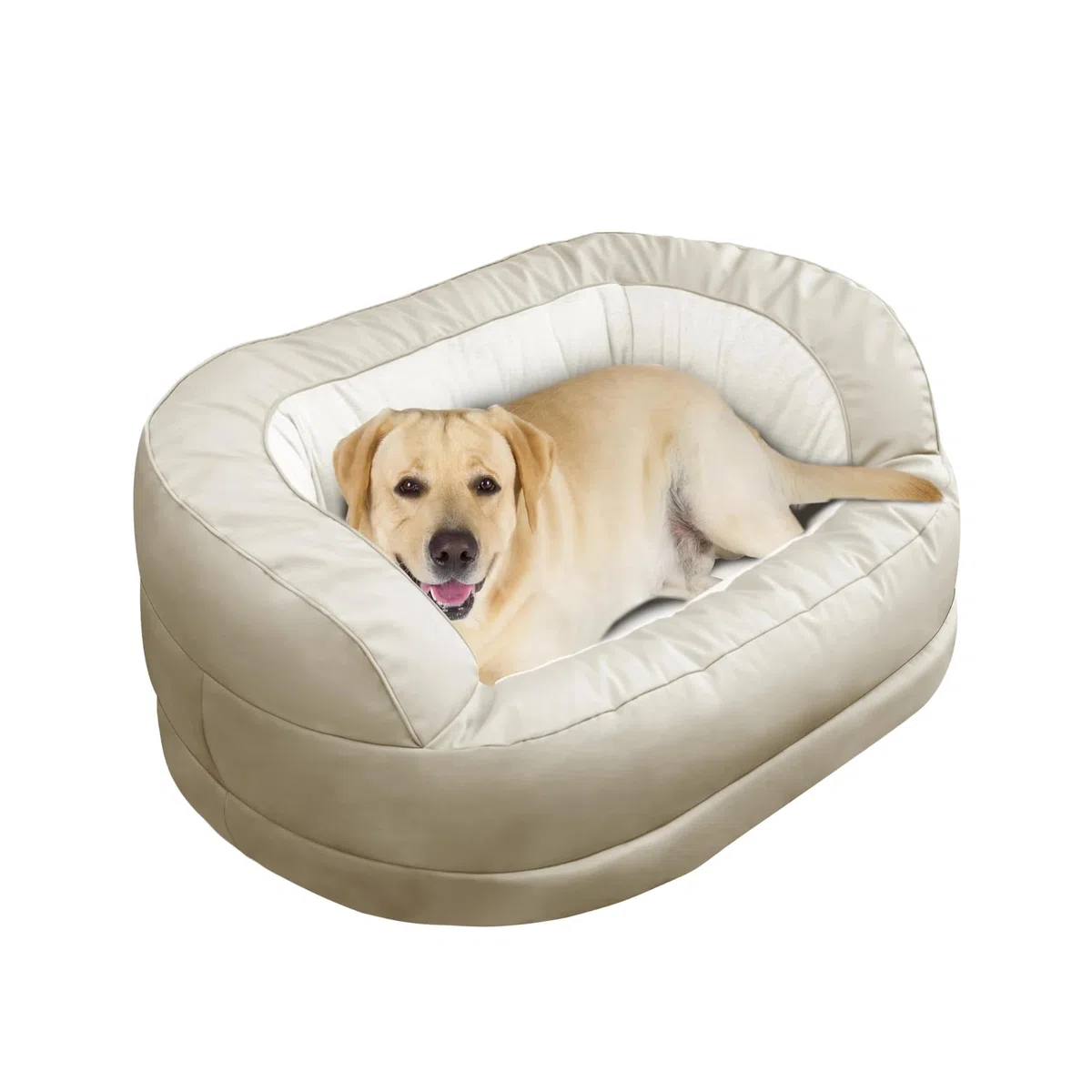 Anti Stress Hundebett Beruhigend, Orthopädisches Katzenbett und Hundekissen, Kuscheliger Waschbarer Haustier Schlafplatz Rund, Beige 100 x 70 x 40 cm