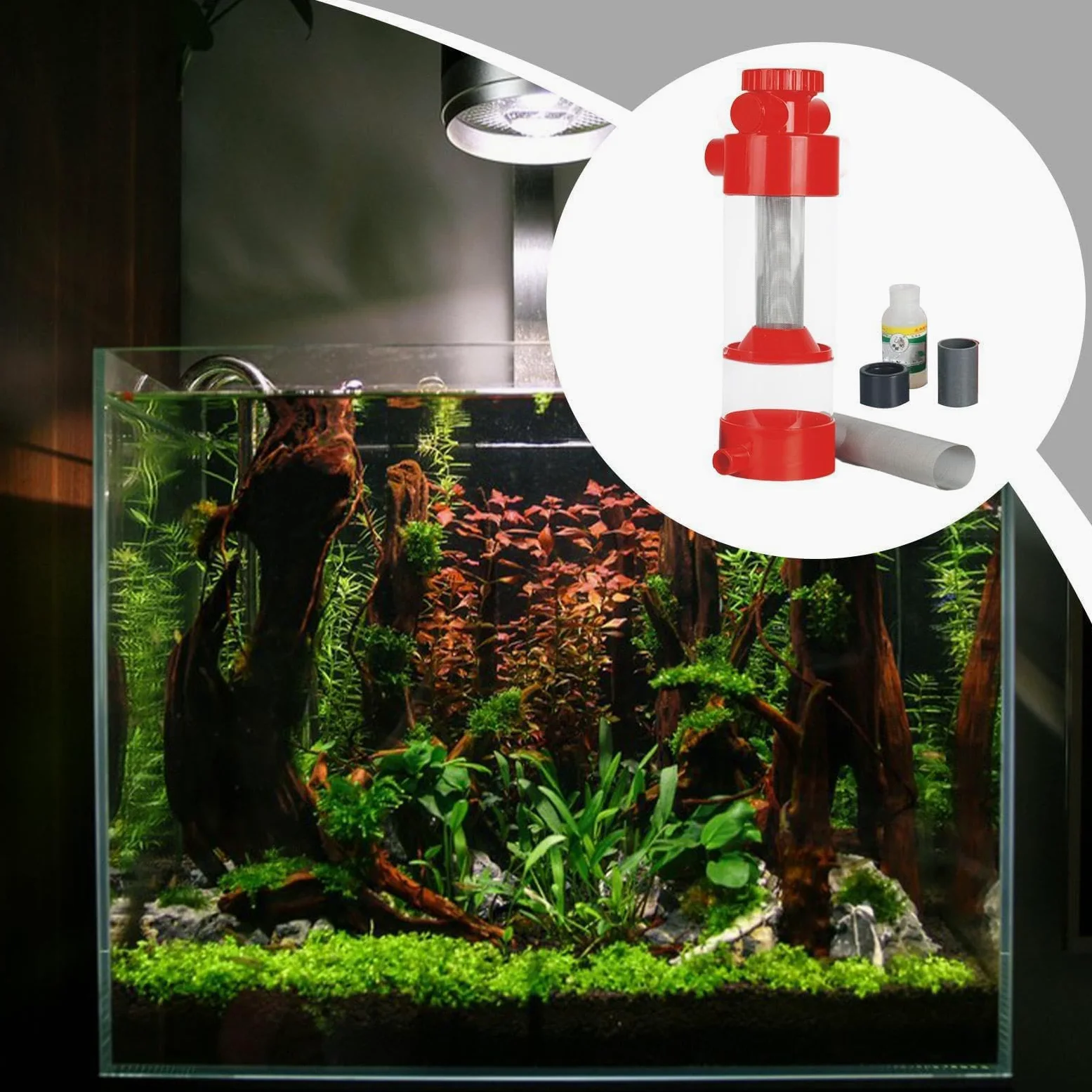 Aquarium-Abfallsammler, externer Aquarium-Reinigungsabscheider mit Edelstahl-Netzfilter, Sedimententfernungswerkzeug für Betta-Garnelen-Zuchtbecken