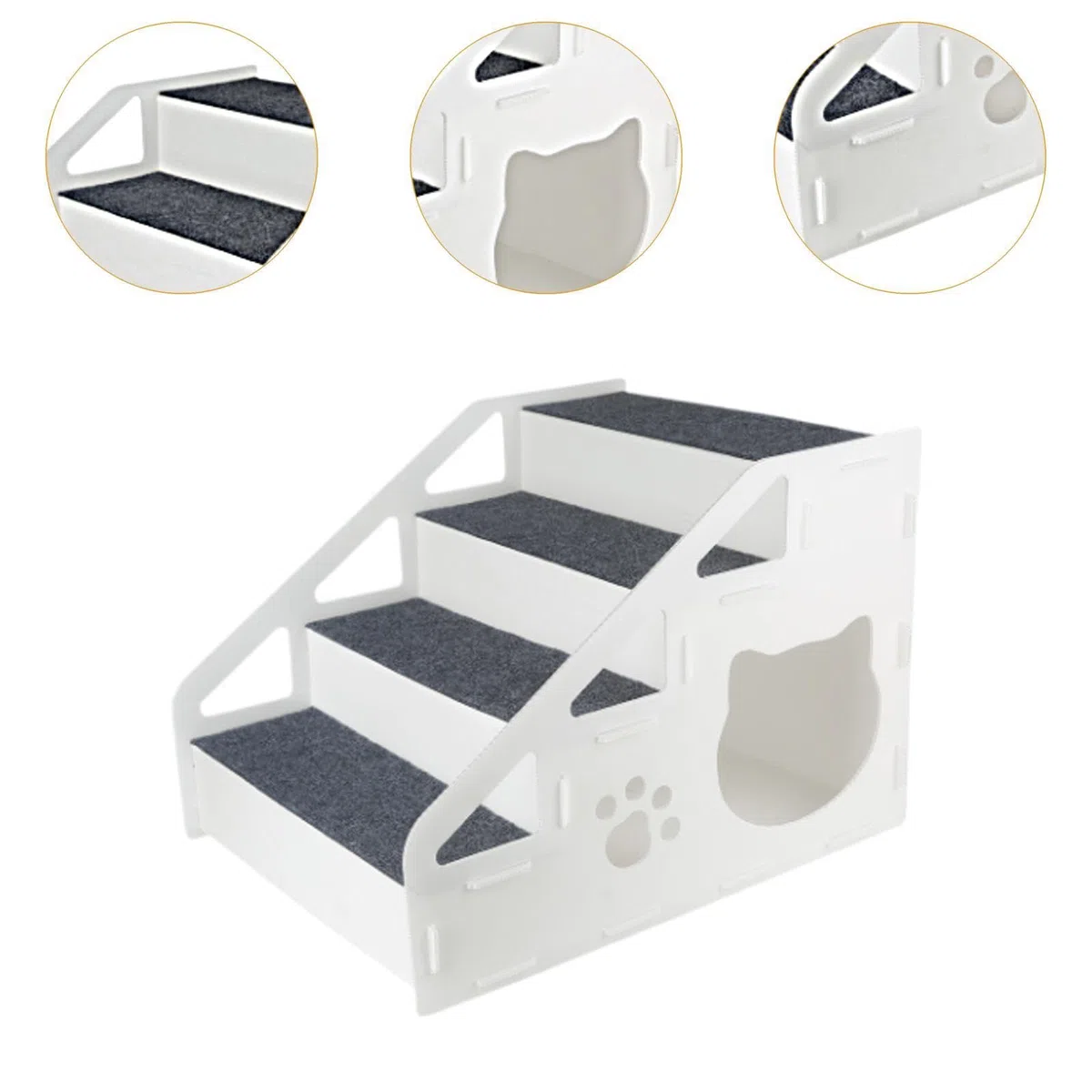 Hundetreppe, Hunderampe, rutschfest, Tragbar, Abnehmbar, für ältere Hunde, Katzenbett, Auto, Katze, 4 Schritt