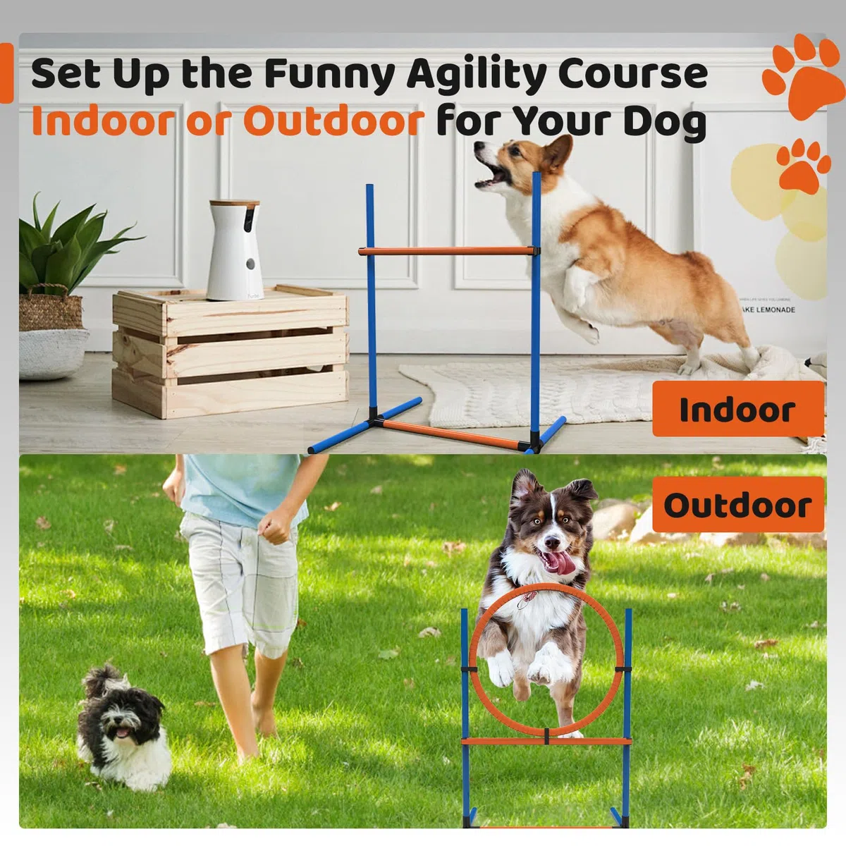 4 Sets Haustiere Agility Trainingsgeräte Hindernis-Trainingskurs Kit Verstellbarer Hundereifen Hundesprung Weben und Blindstangen und Pause Box für Hund Hindernislauf Outdoor Spiel