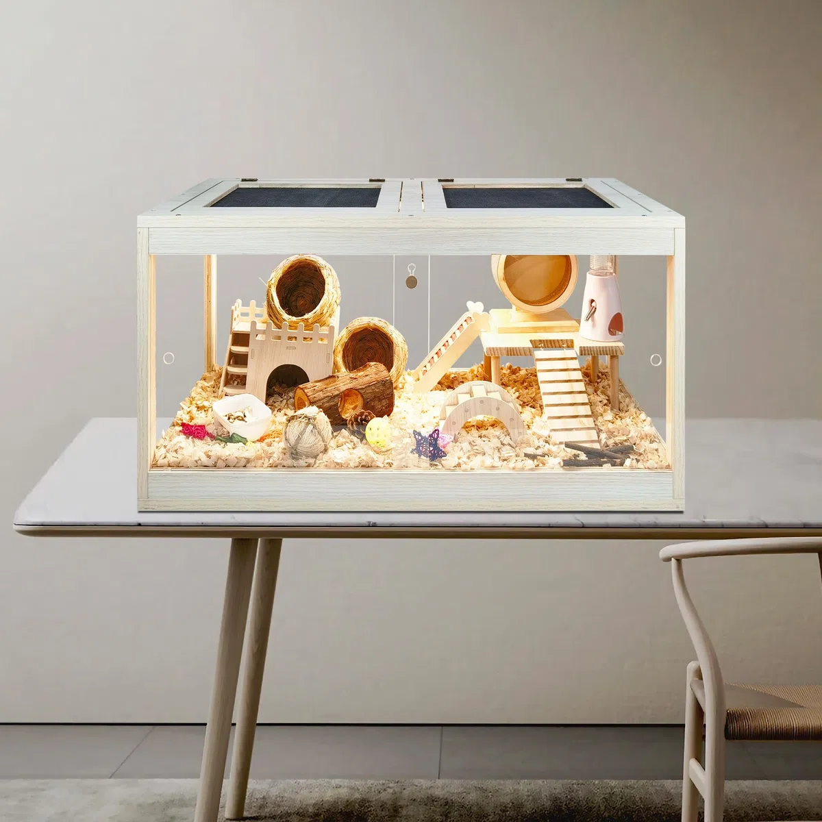 Prolee Hamsterkäfig Holz Kaufest Mäusekäfig Groß Hamsterkäfig Öffnen Dach mit Schiebetüren und Schloss Holzkäfig für Hamster Rennmäuse Maus 61.0 cm